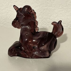 Vintage Boyd Glass Amethyst Slag "Little Luck" Unicorn – 1985 – Signed